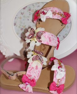 Pink Butterfly Leather Sandals