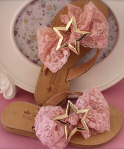 Light Pink Bow & Star Leather Sandals