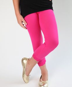 Bright Pink Lace Trim Leggings